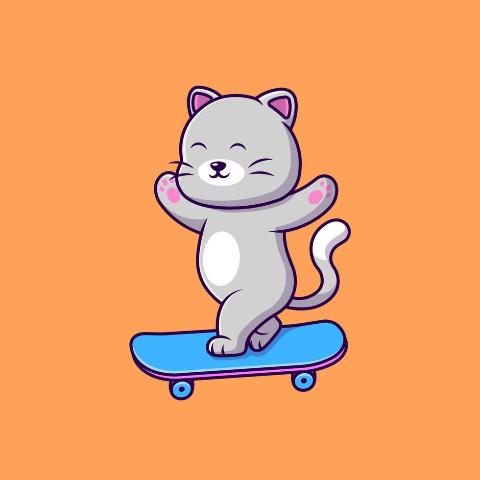 söt katt ridning med skateboard tecknad serie vektor ikoner illustration. platt tecknad serie begrepp. lämplig för några kreativ projekt.