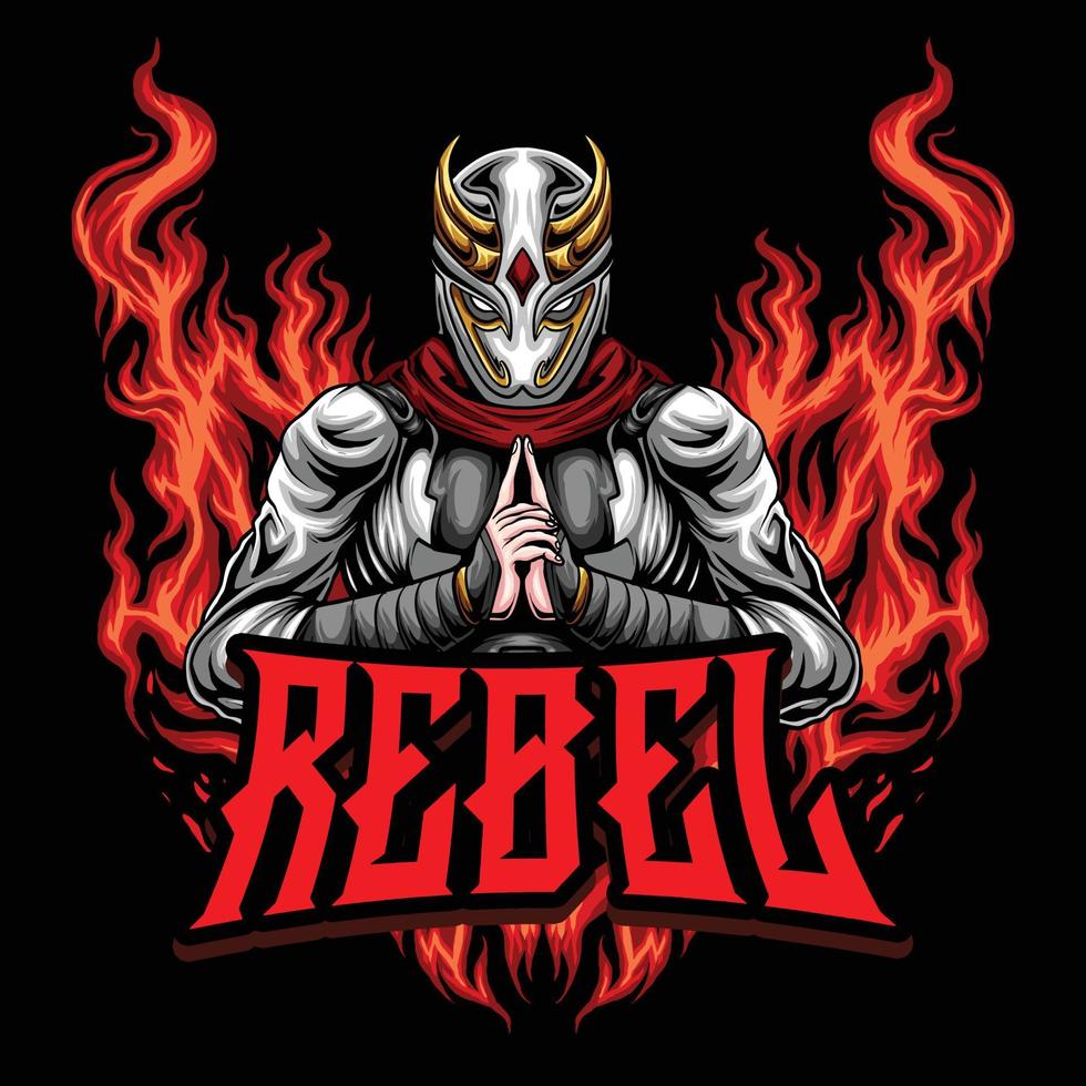 ninja röd logotyp rebell på brand vektor