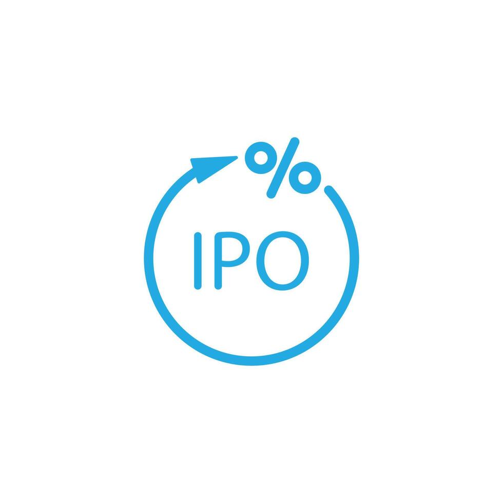 eps10 blå vektor ipo abstrakt linje konst ikon isolerat på vit bakgrund. första offentlig erbjudande översikt symbol i en enkel platt trendig modern stil för din hemsida design, logotyp, och mobil app