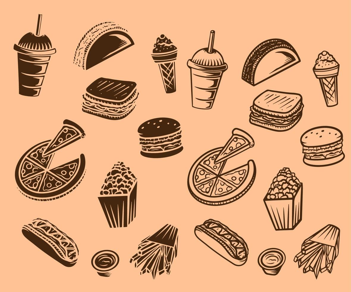 Fast-Food-Illustrationsmuster vektor