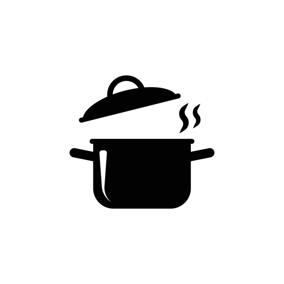 eps10 svart vektor matlagning pott fast abstrakt konst ikon eller logotyp isolerat på vit bakgrund. stock pott symbol i en enkel platt trendig modern stil för din hemsida design, logotyp, och mobil app
