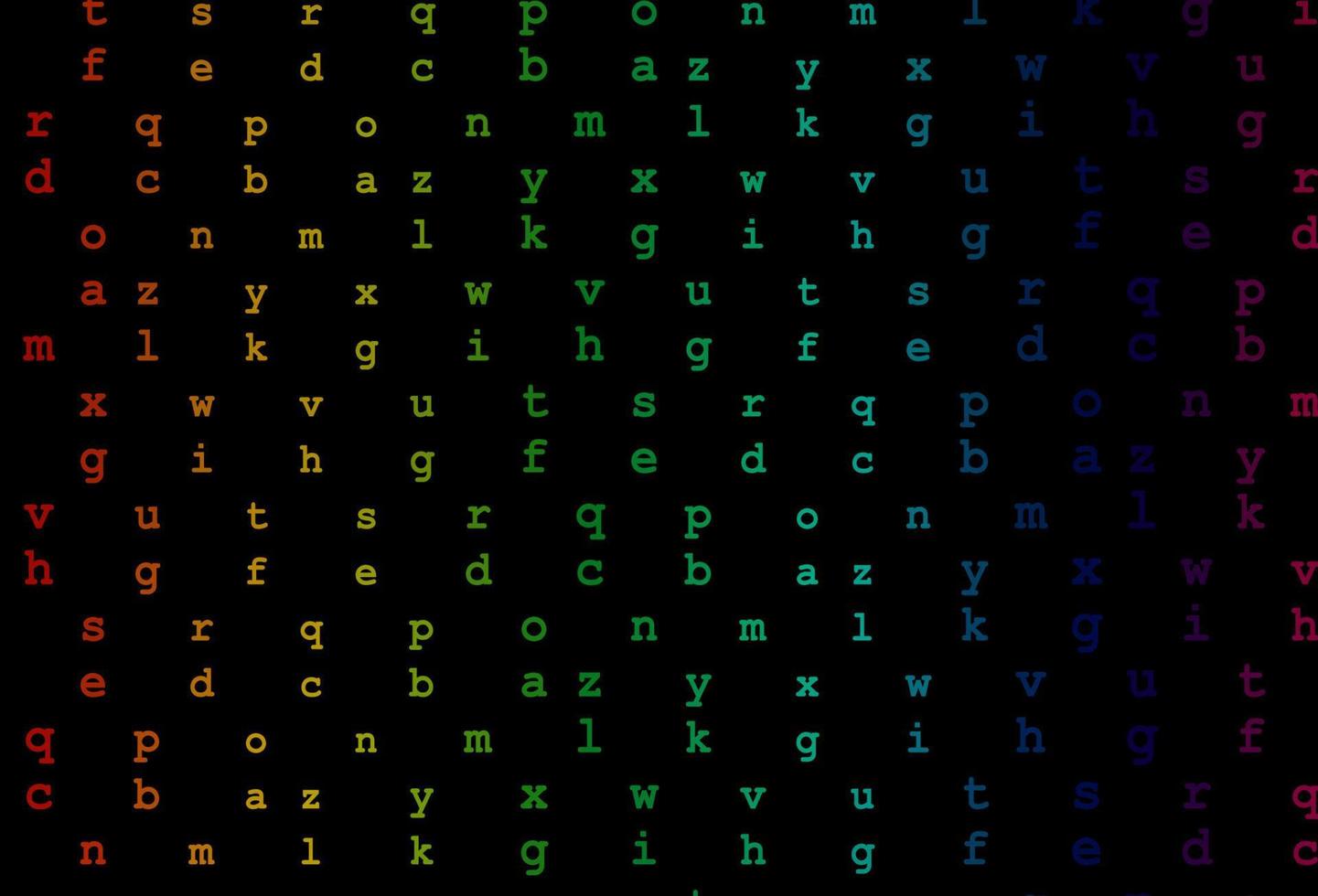 dunkle mehrfarbige, regenbogenfarbene Vektorvorlage mit isolierten Buchstaben. vektor