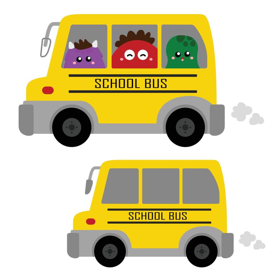 niedliche bunte monster schulbus illustration vektor clipart