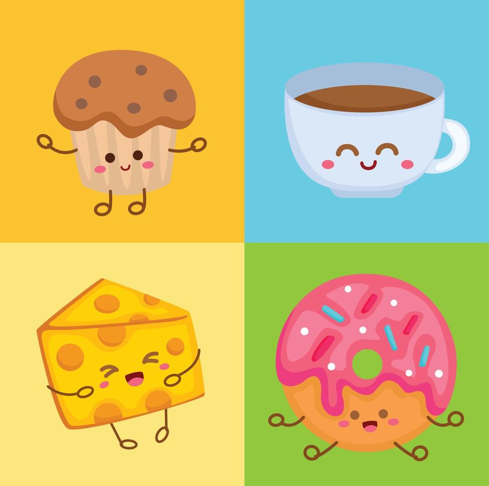 niedliche frühstück morgen essen tee donut kuchen illustration vektor clipart