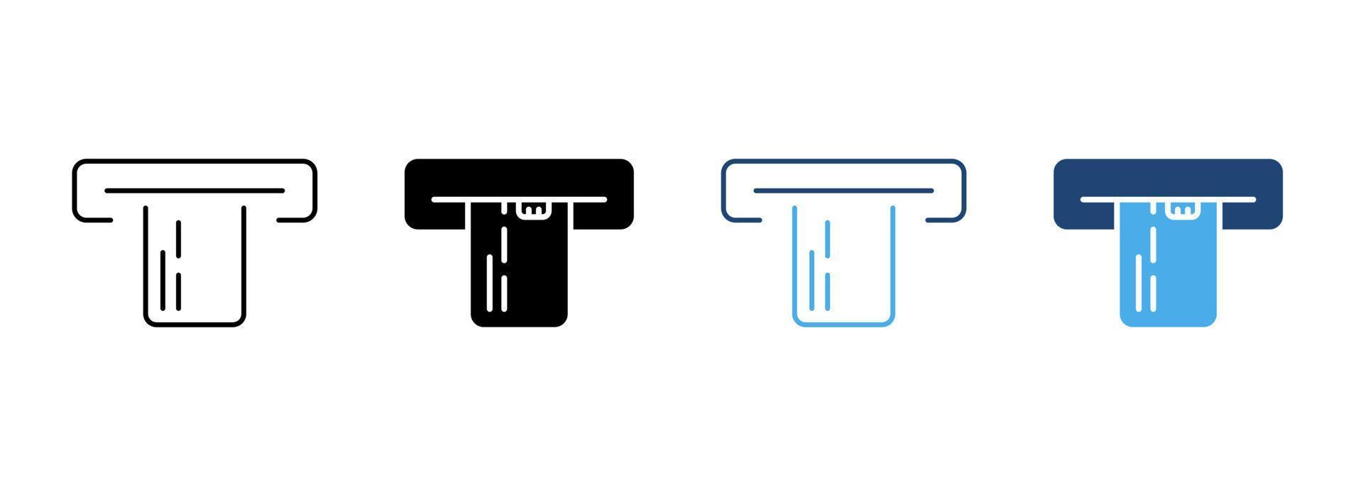 kreditkarte in atm-linie und silhouette-symbol-set einfügen. Banking-Piktogramm für elektronische Zahlungstransaktionen. Zahlen Sie per Kreditkarte in der POS-Symbolsammlung auf weißem Hintergrund. isolierte Vektorillustration. vektor