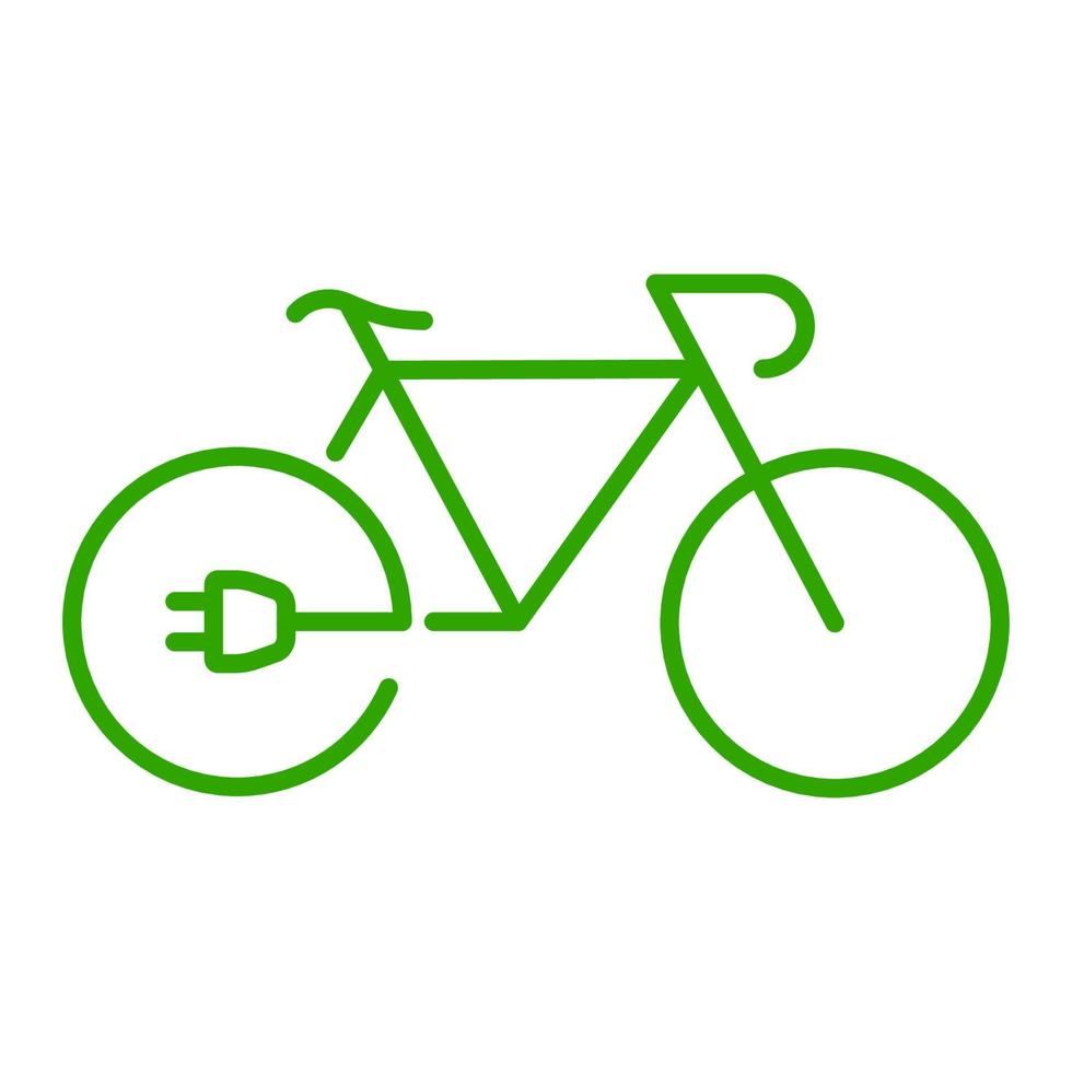 elektrisk cykel linje ikon. grön elektricitet energi ekologisk cykel översikt symbol. elektro kraft eco cykel med avgift plugg linjär piktogram. redigerbar stroke. isolerat vektor illustration.