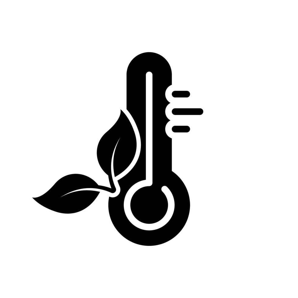 Thermometer-Tool in Celsius oder Fahrenheit mit Blatt-Silhouette-Symbol. temperaturmessgerät eco care glyph piktogramm. Symbol für Bio-Klimatisierungsgrad. isolierte Vektorillustration. vektor