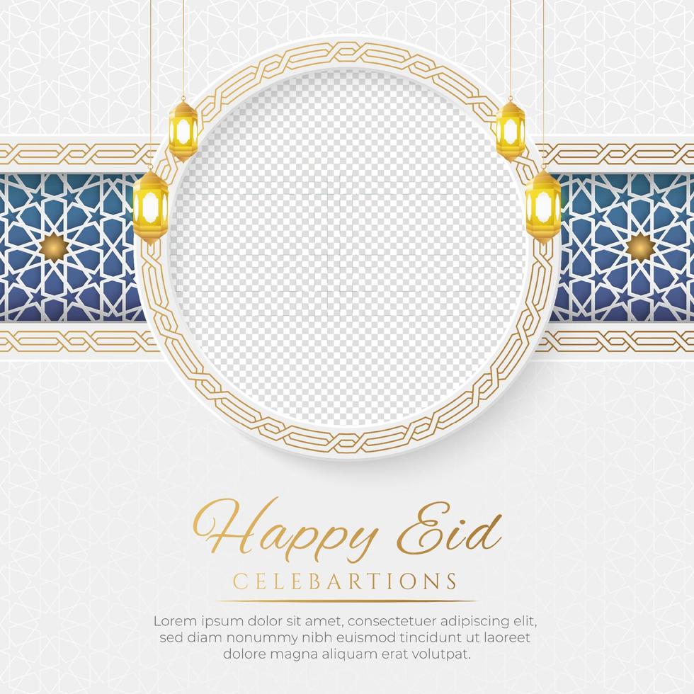 happy eid luxus islamischer social media post mit muster im arabischen stil und fotorahmen vektor