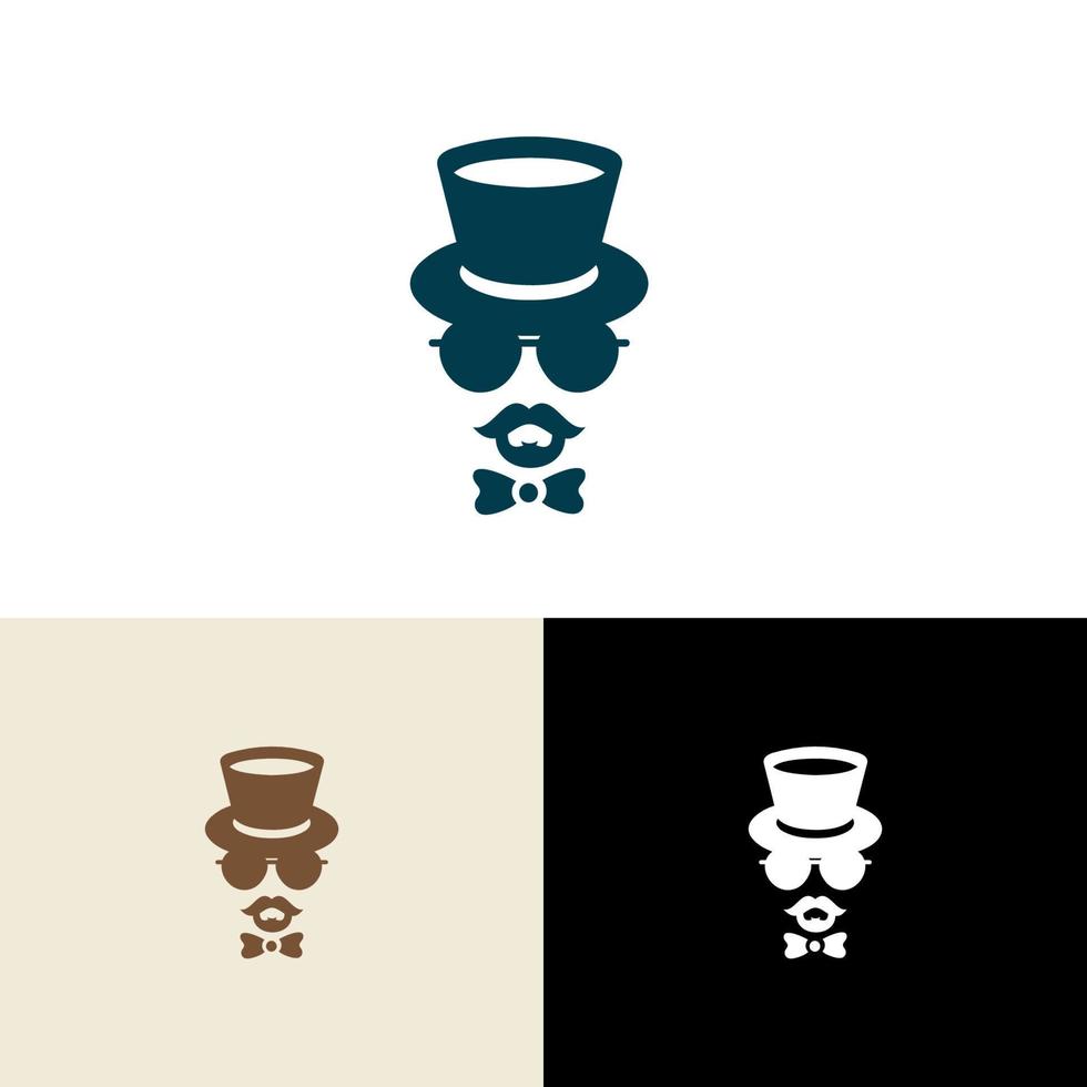 Monsieur-Logo. Herrenfigur mit Schnurrbart. vintage klassischer retro. Symbol Mann isoliert auf weißem Hintergrund. flaches Design vektor