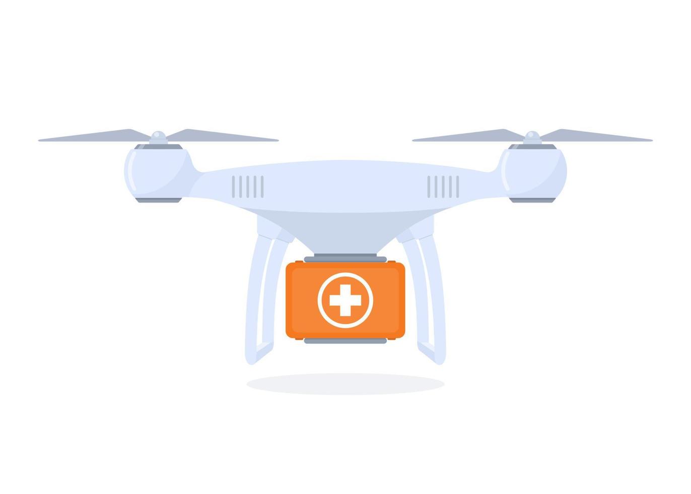 Drohne liefert Erste-Hilfe-Kasten. Medikamentenabgabe per Quadrocopter, moderne Technologien in der Medizin. flache Artvektorillustration des Konzepts. vektor