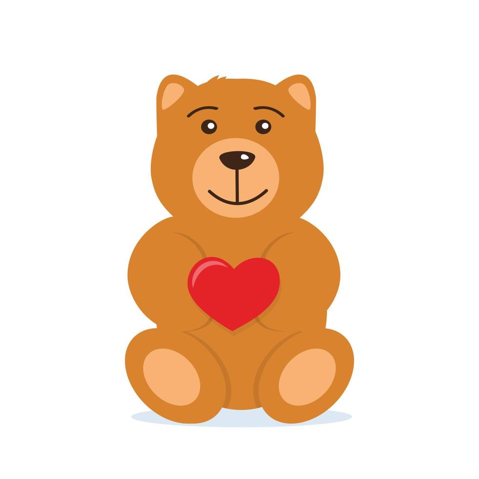 Süßer Teddybär, der ein großes rotes Herz in den Pfoten hält. das konzept des valentinstags. flache vektorillustration. vektor