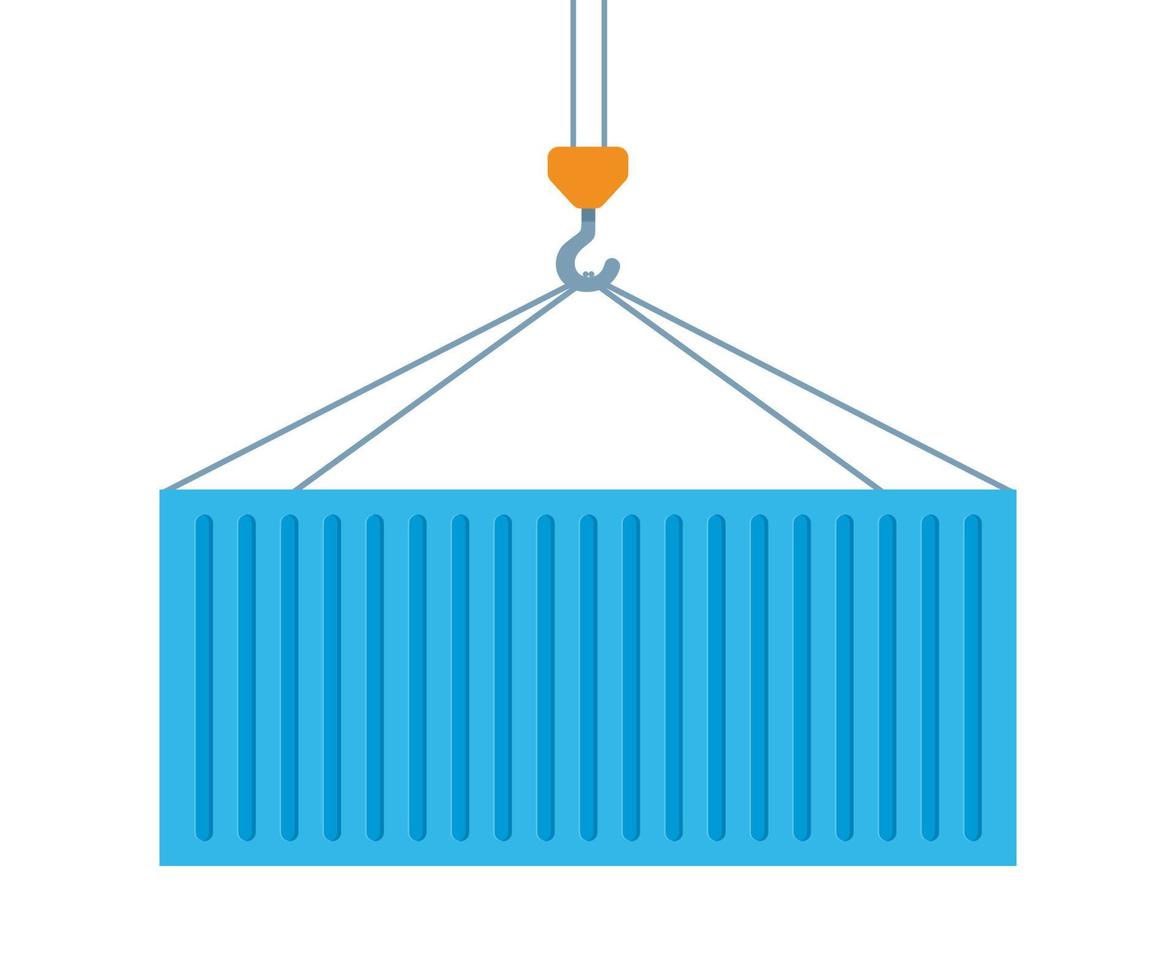 kranaufzüge mit blauem frachtcontainer. Industriekranhaken und Transportbehälter isoliert auf weißem Hintergrund. Frachtversandkonzept. Vektor-Illustration. vektor