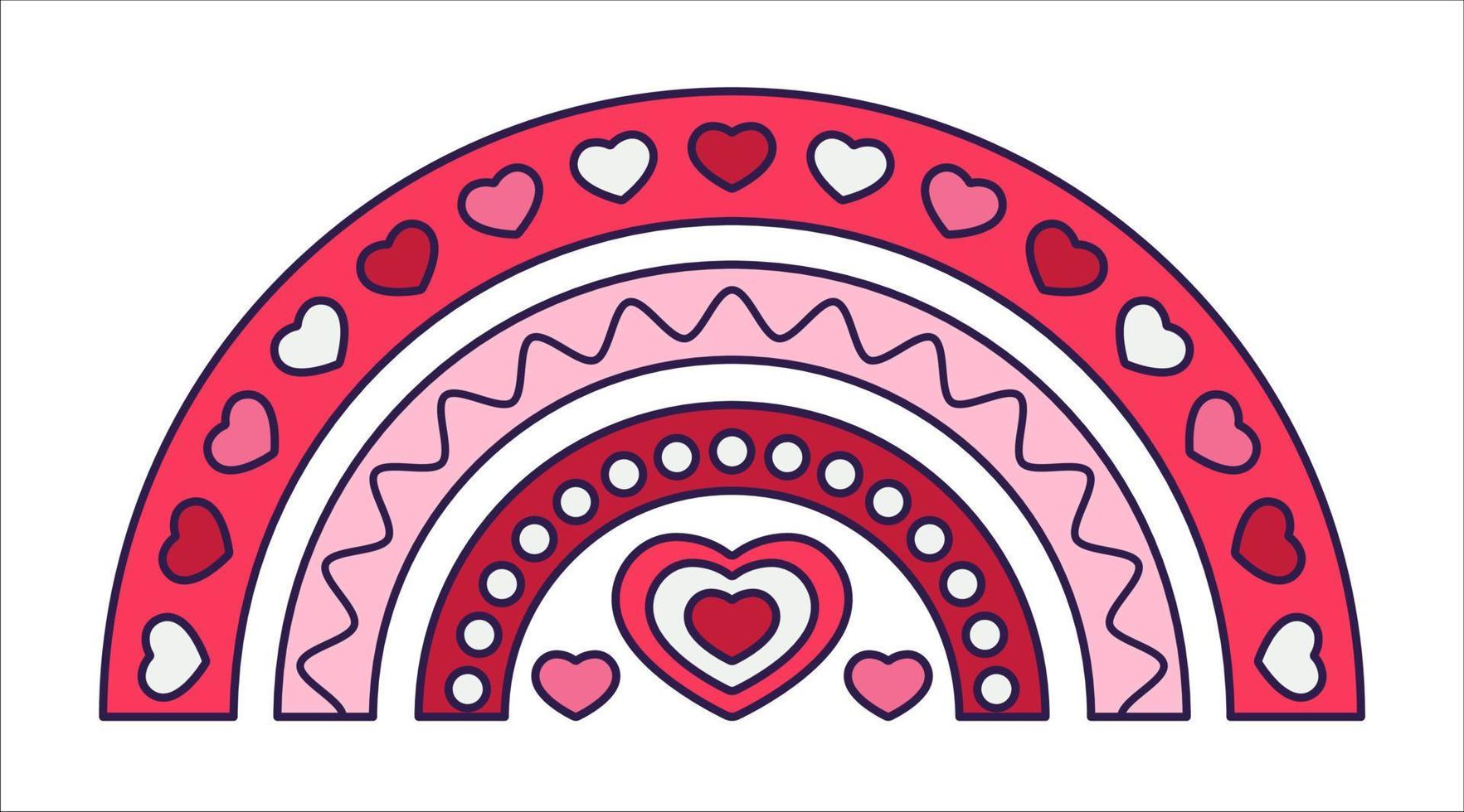 retro valentine dag boho ikon av de varm luft ballong. kärlek symboler i de modern pop- linje konst stil. de figur av hjärta ballong i mjuk rosa, röd och korall Färg. vektor illustration isolerat.