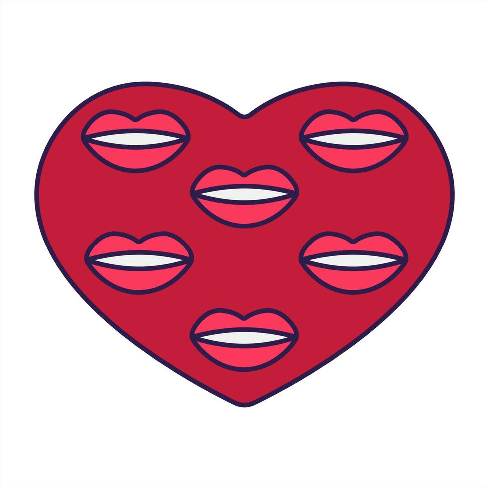 retro valentine dag ikon hjärta. kärlek symboler i de modern pop- linje konst stil. de figur av en hjärta i mjuk rosa, röd och korall Färg. vektor illustration isolerat.