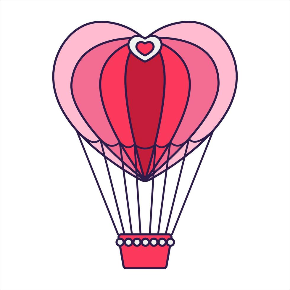 Retro-Valentinstag-Boho-Ikone des Heißluftballons. Liebessymbole im angesagten Pop-Line-Art-Stil. die Figur des Herzballons in zartrosa, roter und korallenroter Farbe. vektorillustration isoliert. vektor