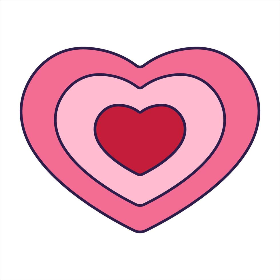 retro valentine dag ikon hjärta. kärlek symboler i de modern pop- linje konst stil. de figur av en hjärta i mjuk rosa, röd och korall Färg. vektor illustration isolerat.