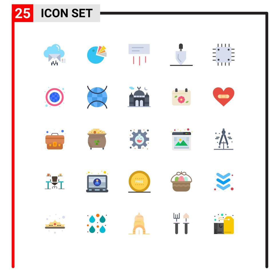 modern uppsättning av 25 platt färger pictograph av chipset räfsa diagram trädgårdsarbete Hem redigerbar vektor design element
