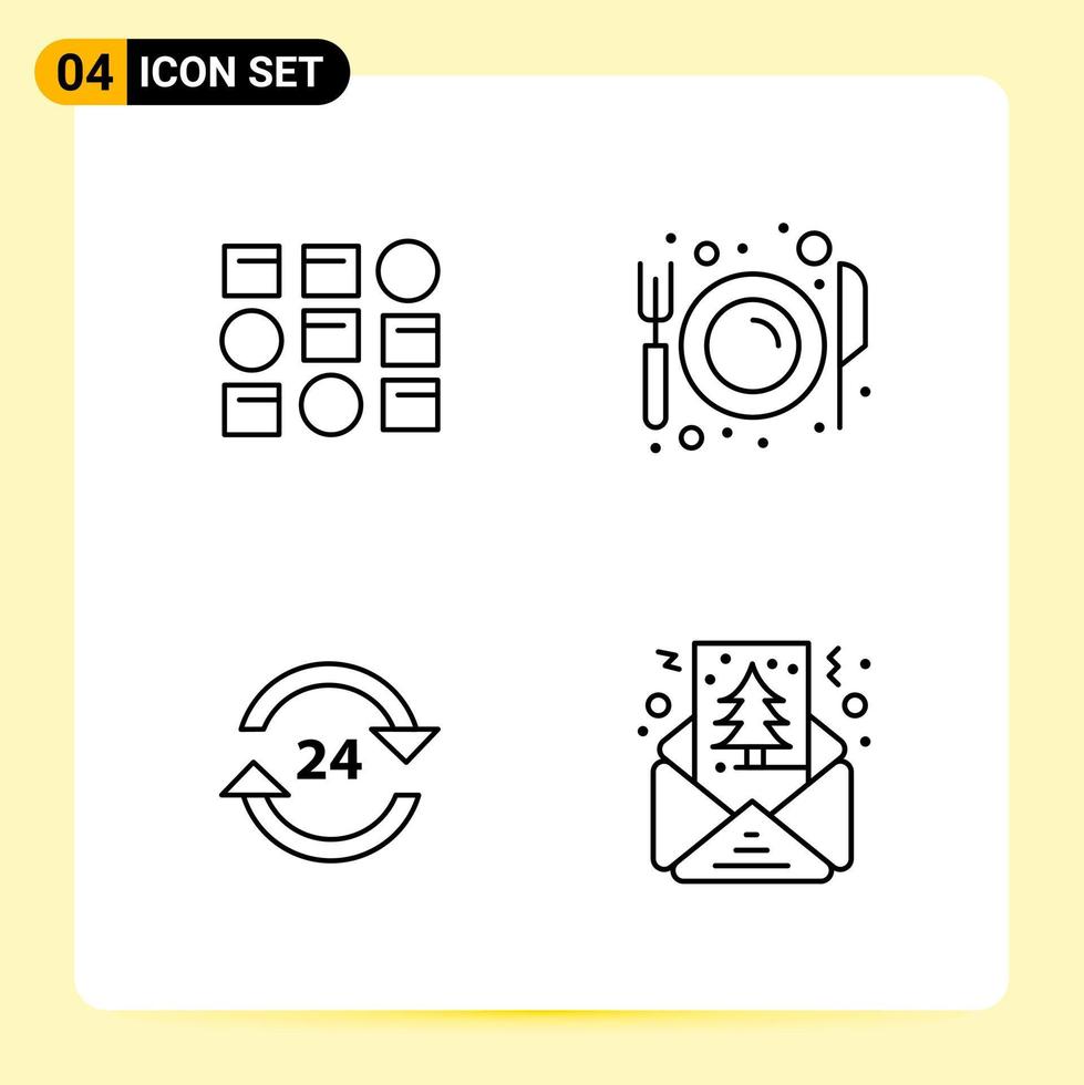 4 kreative Symbole für modernes Website-Design und ansprechende mobile Apps 4 Gliederungssymbole Zeichen auf weißem Hintergrund 4 Symbolpaket kreativer schwarzer Symbolvektorhintergrund vektor