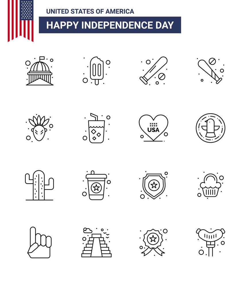 16 kreativ USA ikoner modern oberoende tecken och 4:e juli symboler av dryck tacksägelse boll inföding amerikan USA redigerbar USA dag vektor design element