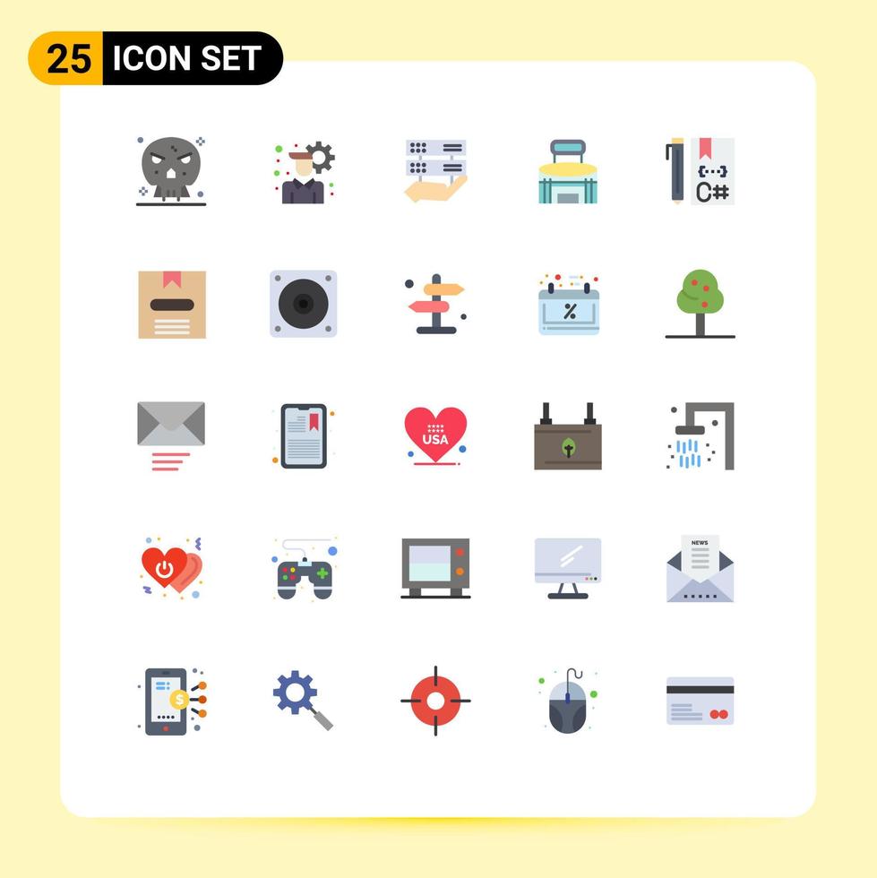 Gruppe von 25 modernen flachen Farben, die für editierbare Vektordesign-Elemente des Code-Stadion-Handsports außen gesetzt werden vektor