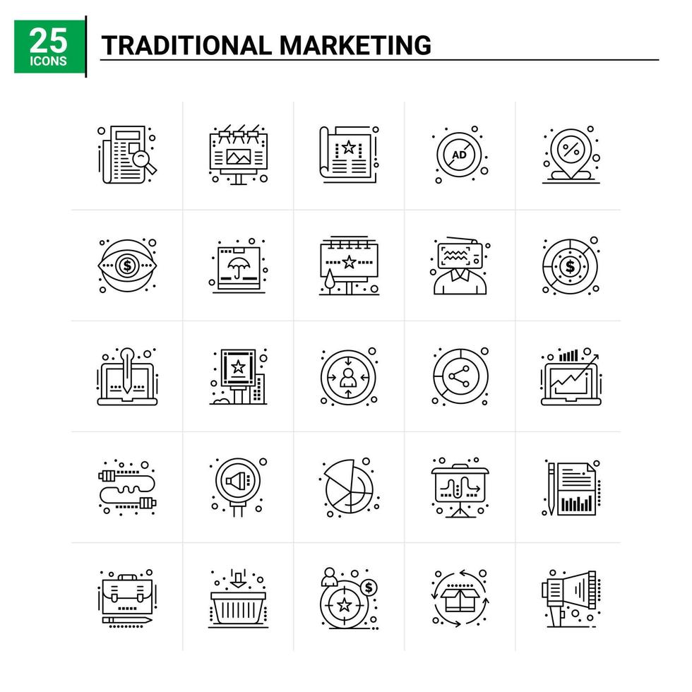 25 traditioneller Marketing-Icon-Set-Vektor-Hintergrund vektor