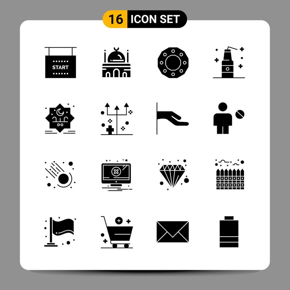 16 schwarze Icon-Pack-Glyphen-Symbole Zeichen für ansprechende Designs auf weißem Hintergrund 16 Icons gesetzt vektor