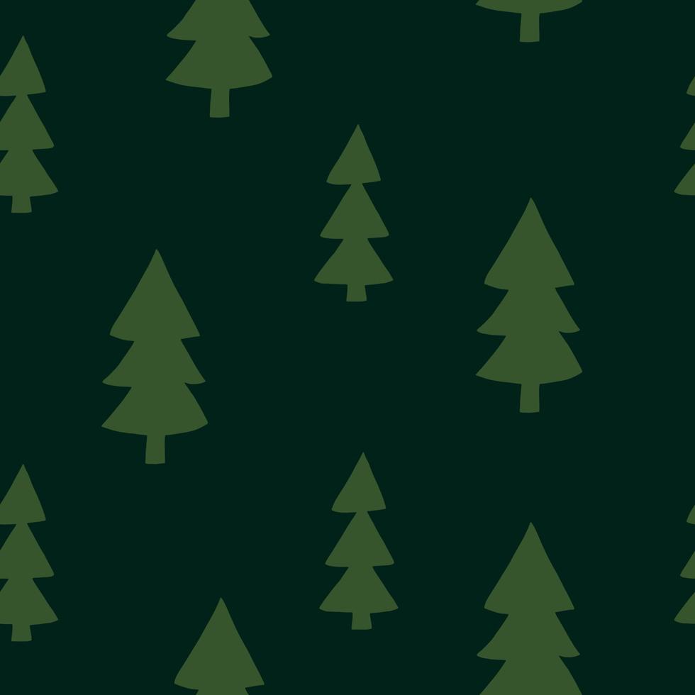 jul träd sömlös mönster hand dragen i klotter stil. silhuett, enkel, minimalism, svartvit, skandinaviska. tapet, omslag papper, textilier bakgrund vektor