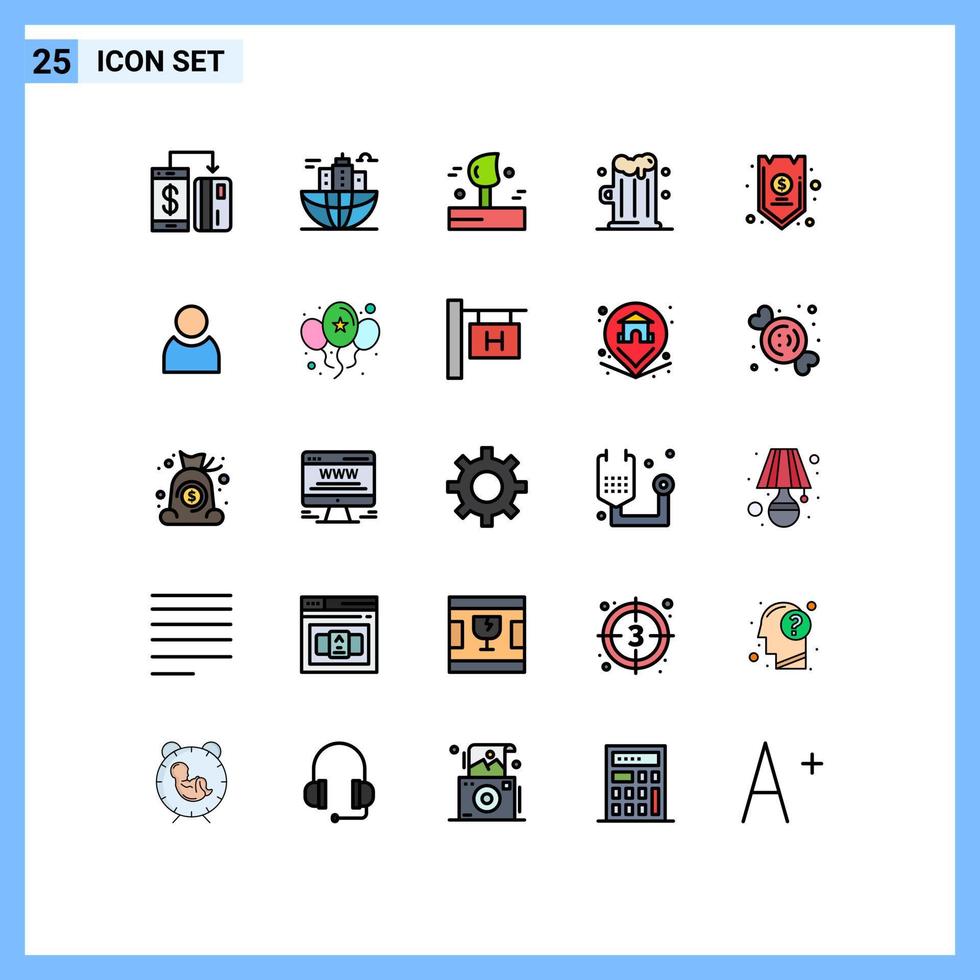 moderner satz von 25 gefüllten linien flachen farben piktogramm von sicheren getränken globalen bier wind editierbaren vektordesignelementen vektor