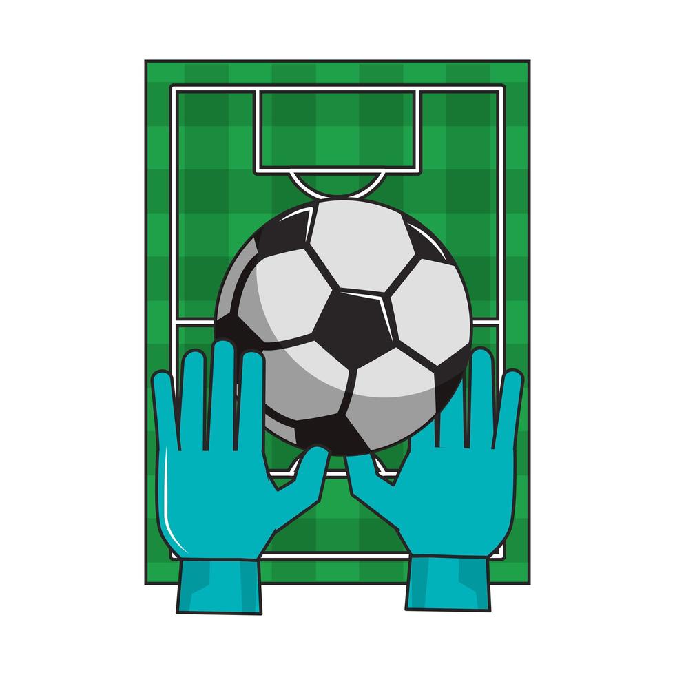 fotbollsplan med handskar och bolltecknad film vektor