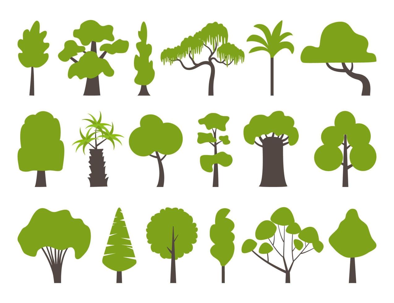 stor uppsättning av olika grön träd. träd ikoner uppsättning i en modern platt stil. vektor illustration.