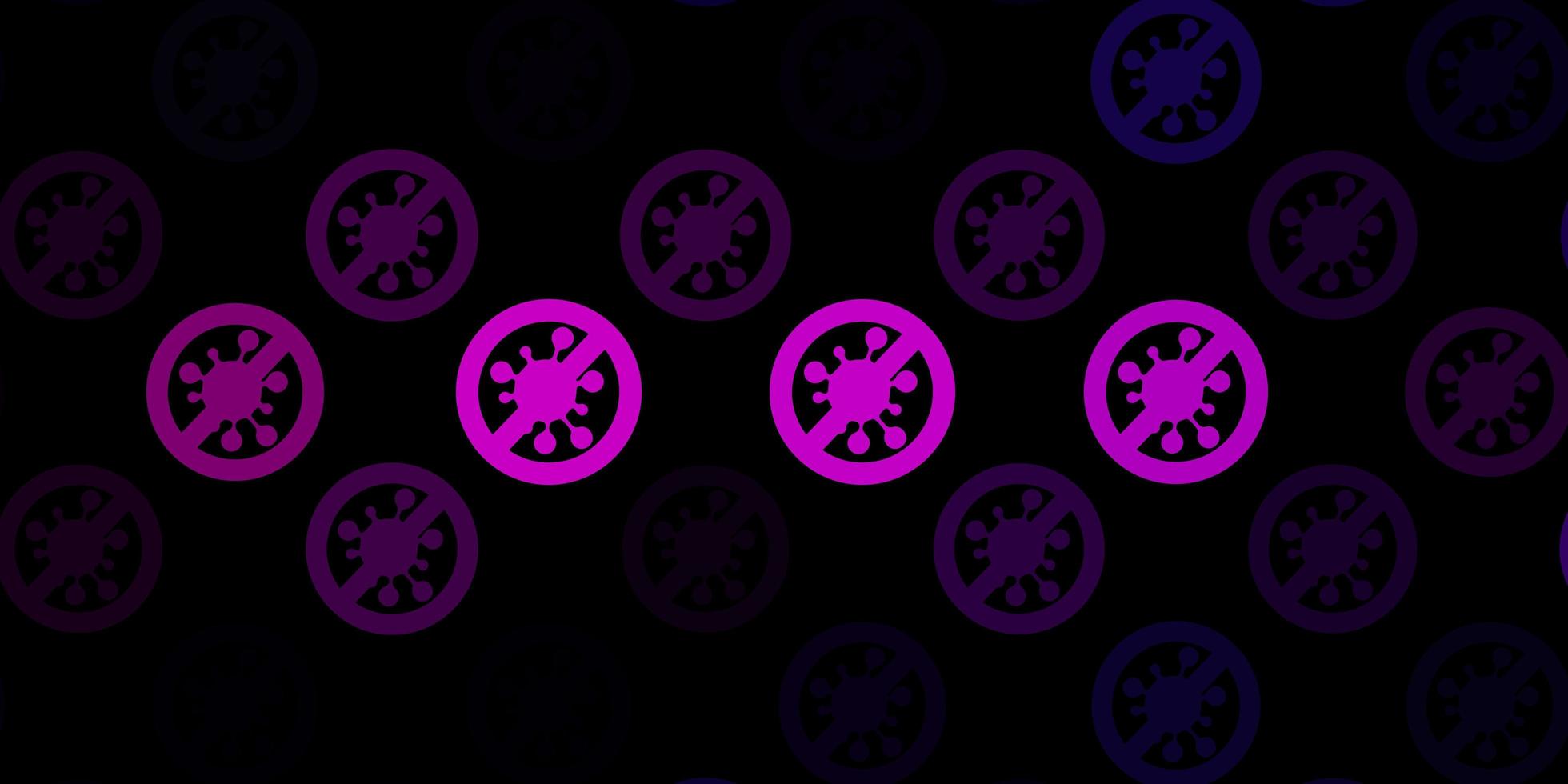 mörkrosa bakgrund med covid-19 symboler. vektor