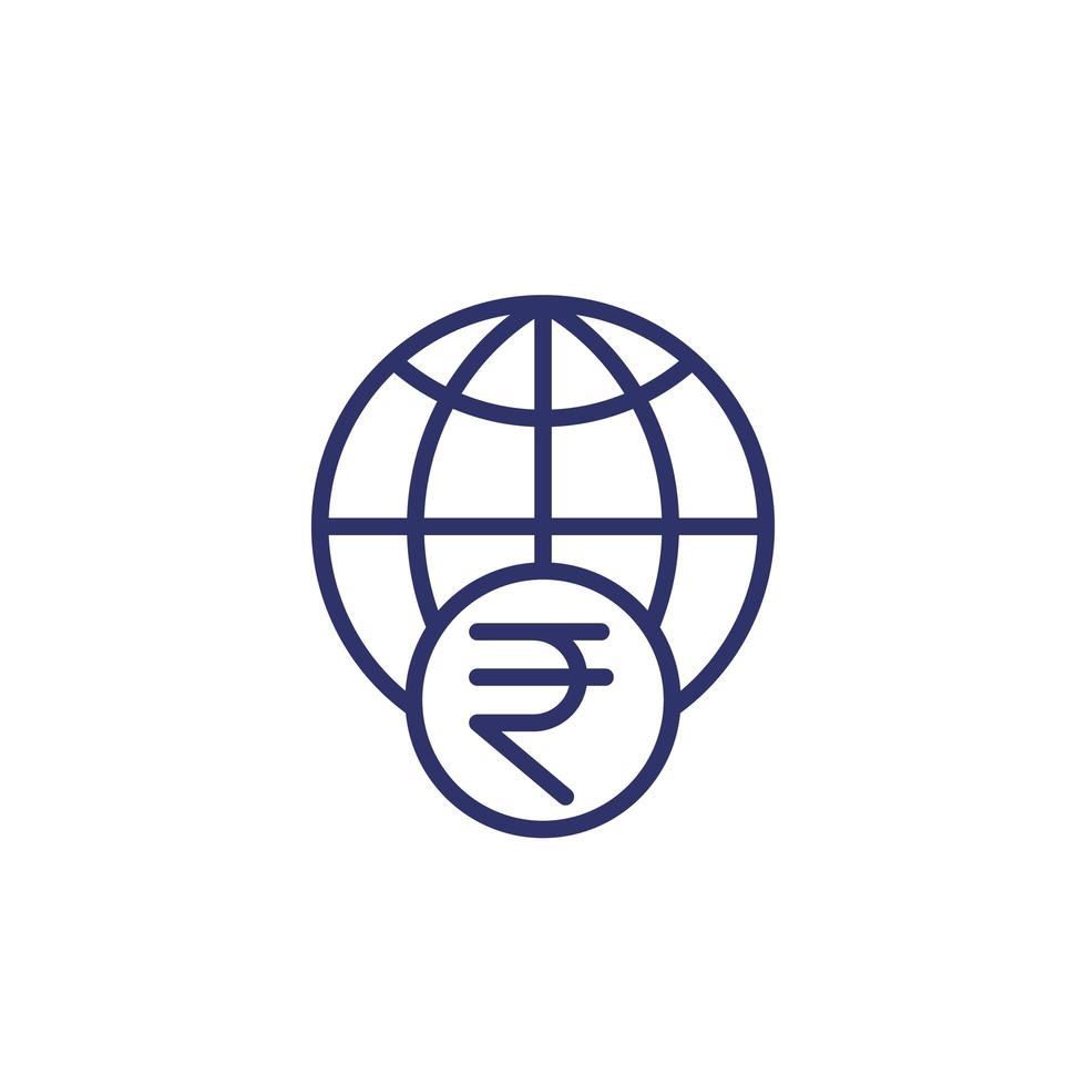 Symbol für indische Rupie und Globuslinie vektor