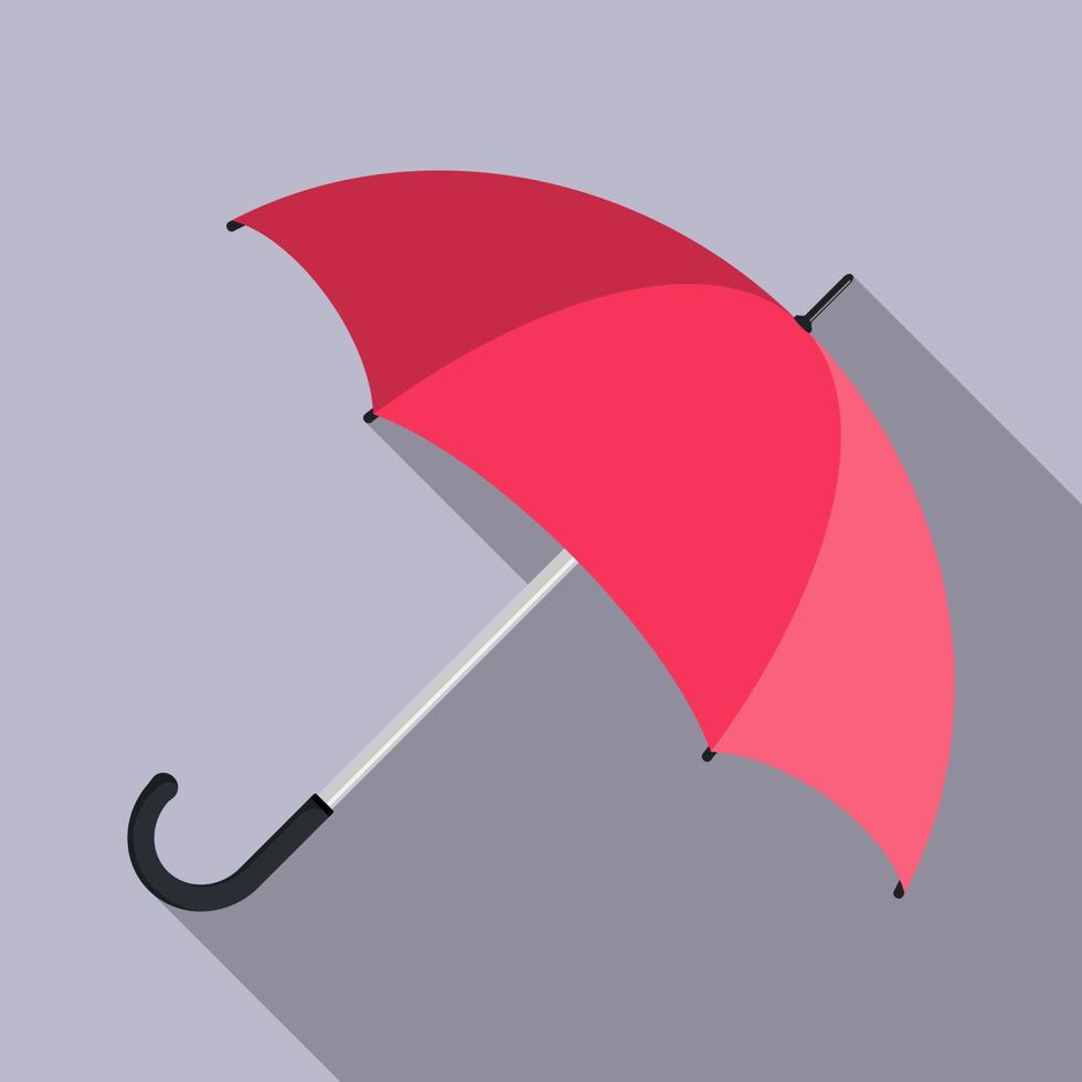 öppnad paraply med lång skugga, närbild, platt design. vektor illustration.