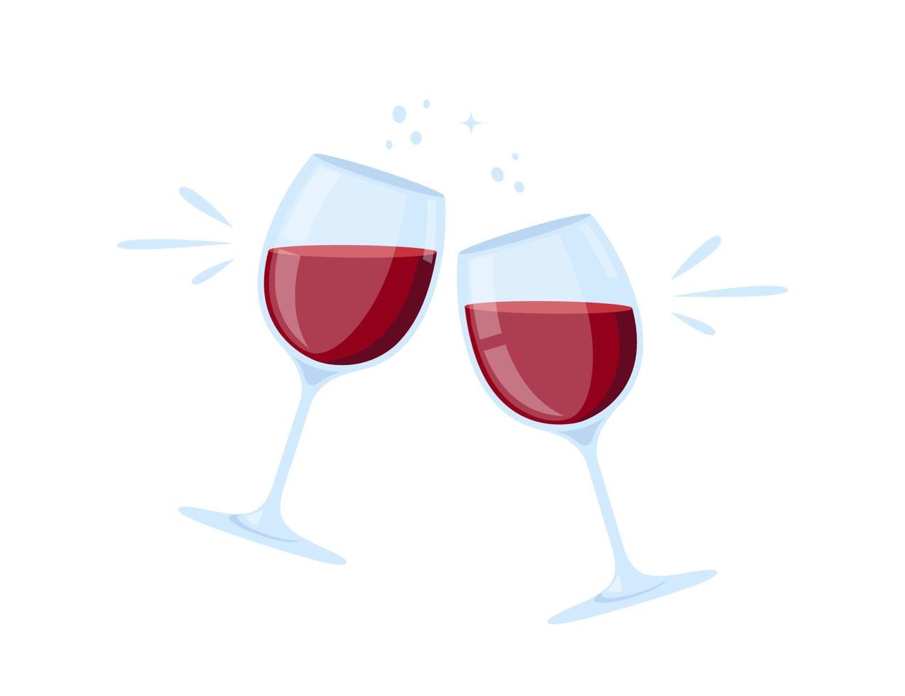 två glasögon av röd vin. Skål med vinglas. klirra glasögon ikon. vektor illustration isolerat på vit bakgrund.