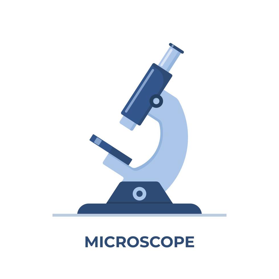 platt stil mikroskop. laboratorium verktyg för förstoring. förstoring Artikel för biologi och kemisk, medicinsk forskning. vektor illustration.