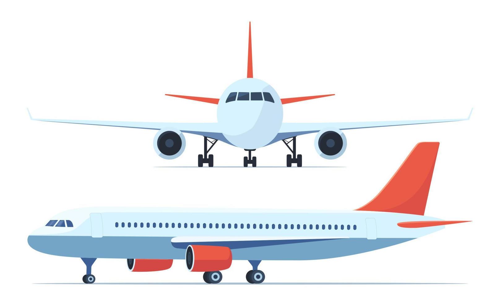 Vorder- und Seitenansicht des großen Passagierflugzeugs. Vektor-Illustration. vektor