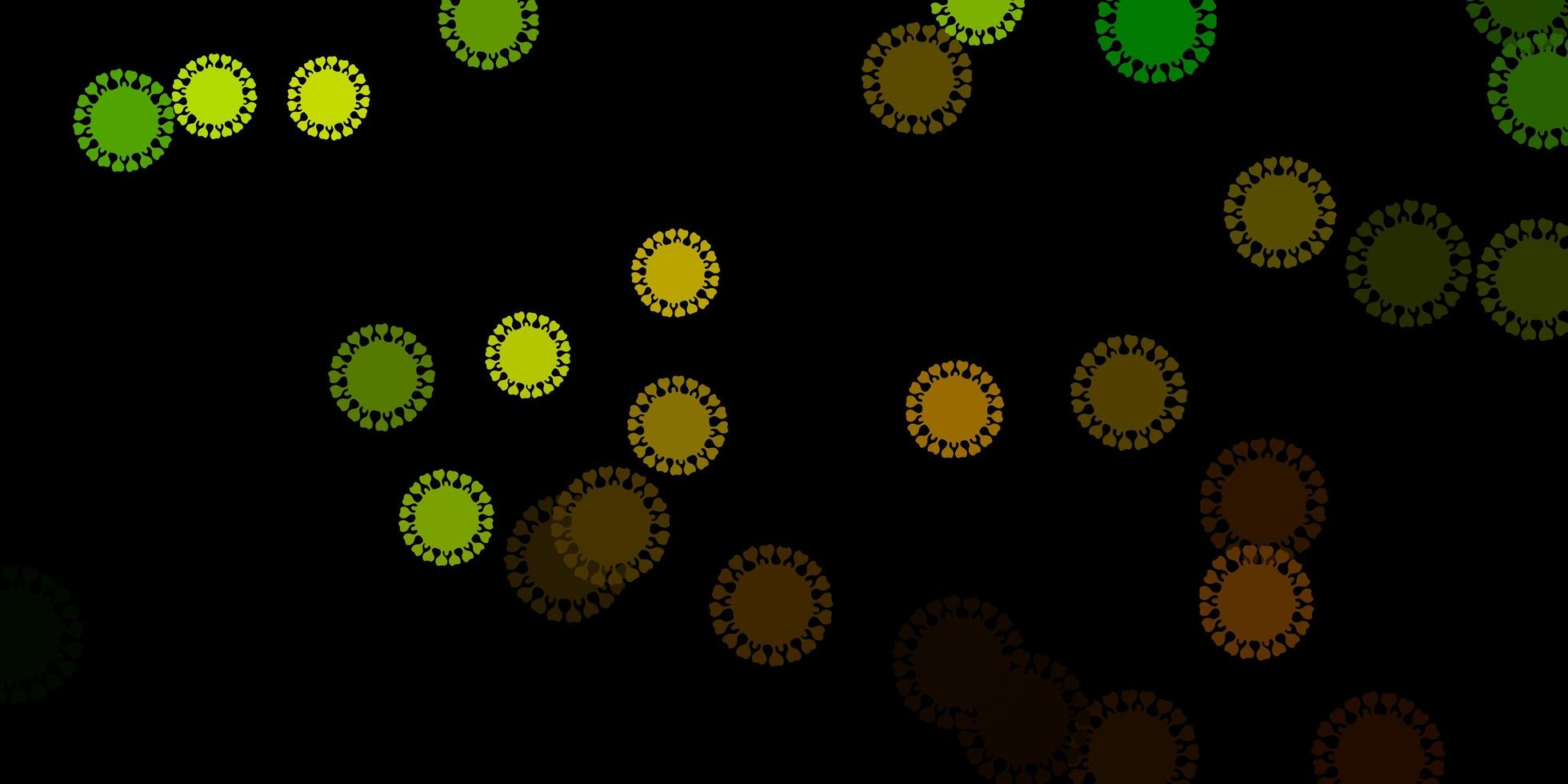 dunkelgrünes, gelbes Muster mit Coronavirus-Elementen. vektor