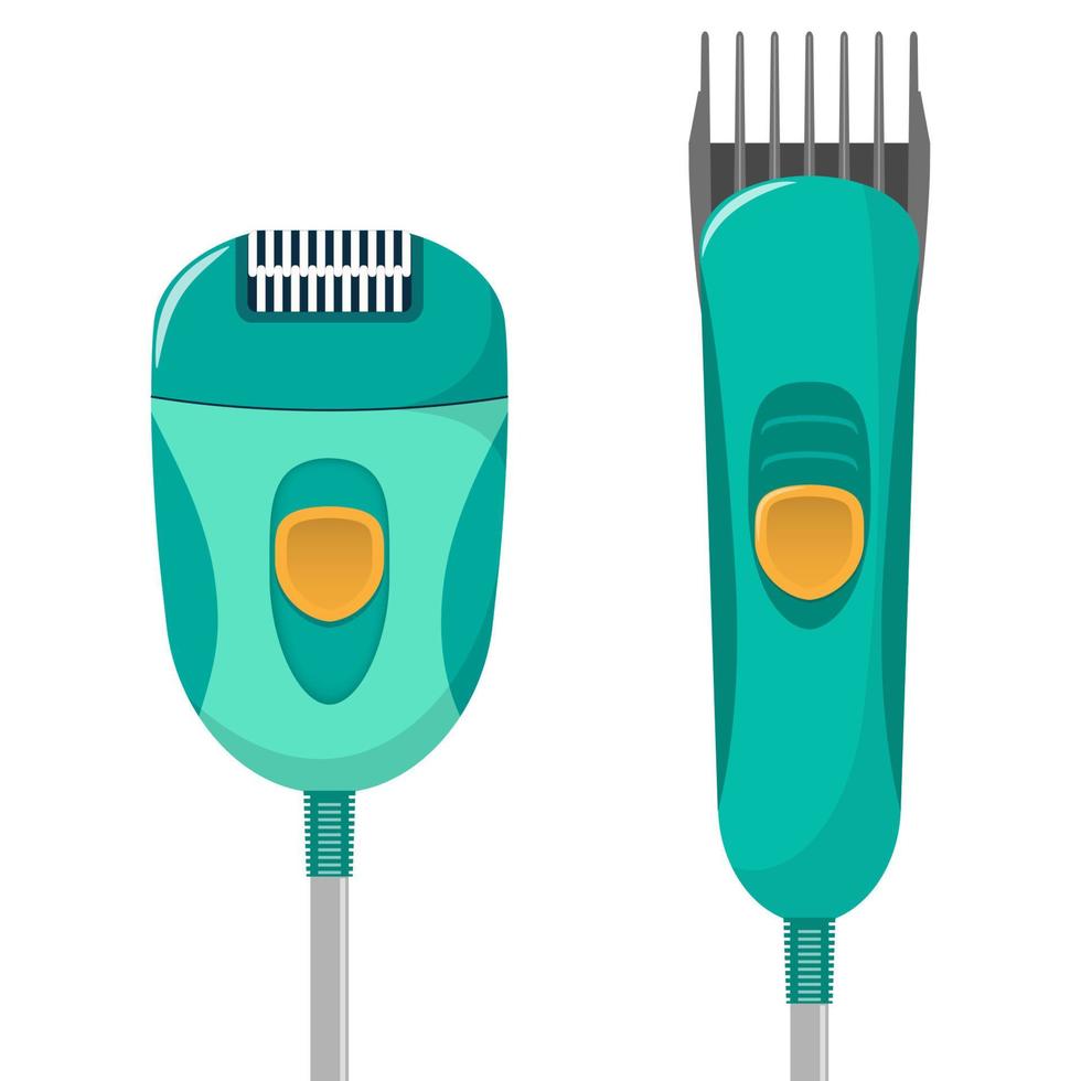 moderner elektrischer Epilierer zur schonenden Entfernung unerwünschter Körperbehaarung und elektrische Haarschneidemaschine. flache vektorillustration, lokalisiert auf weißem hintergrund. vektor