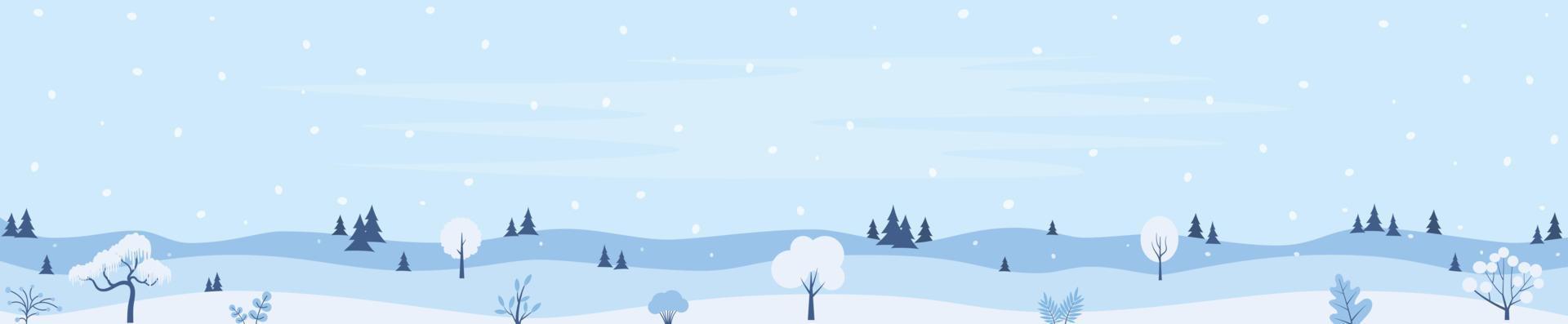 winterlandschaftshintergrund, kiefernschneebäume, wald. horizontale Bannervorlage mit schneebedecktem Hintergrund der Winterlandschaft. Vektor-Illustration. vektor