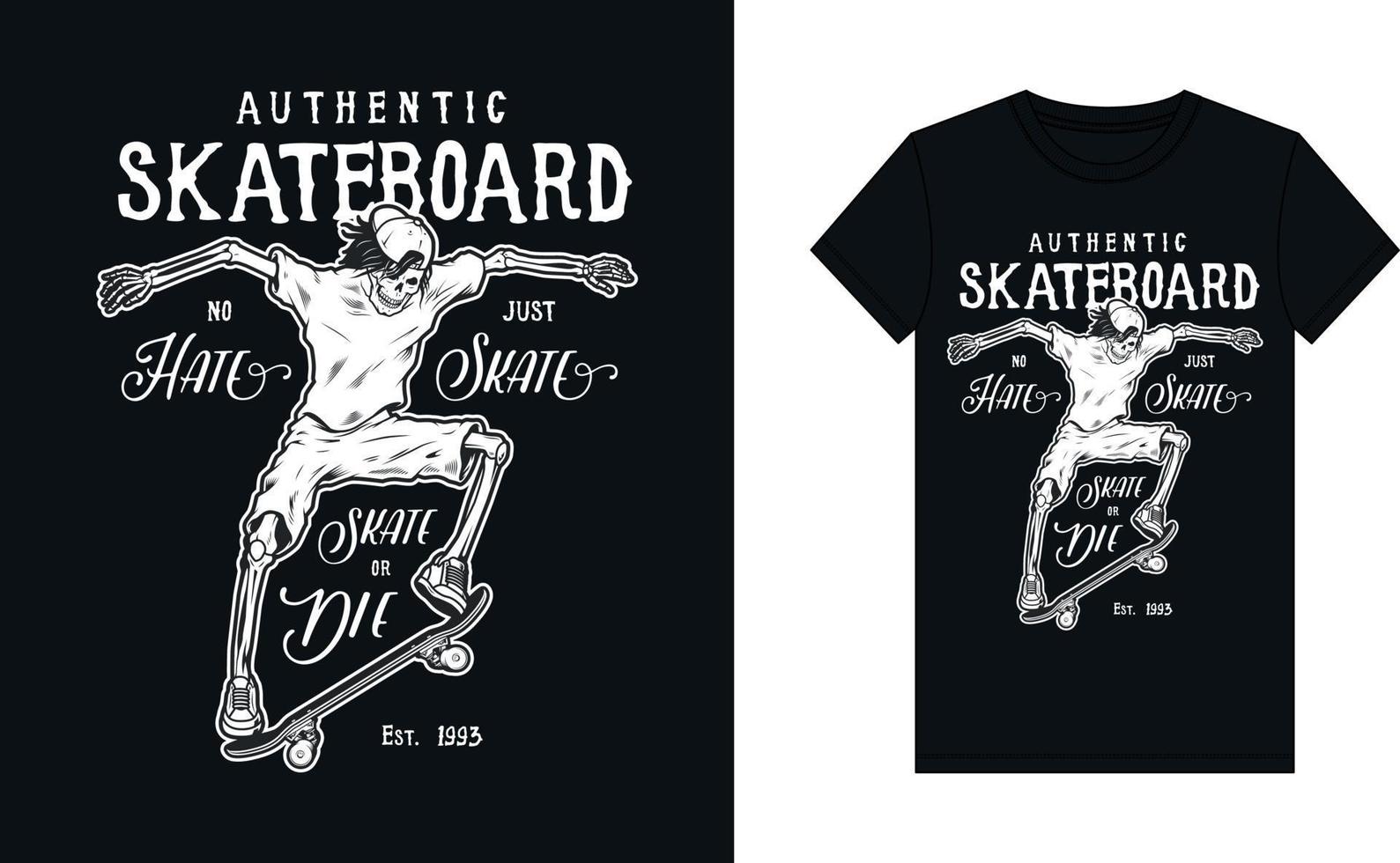 T-Shirt-Design Vintage monochromes Skateboard vektor