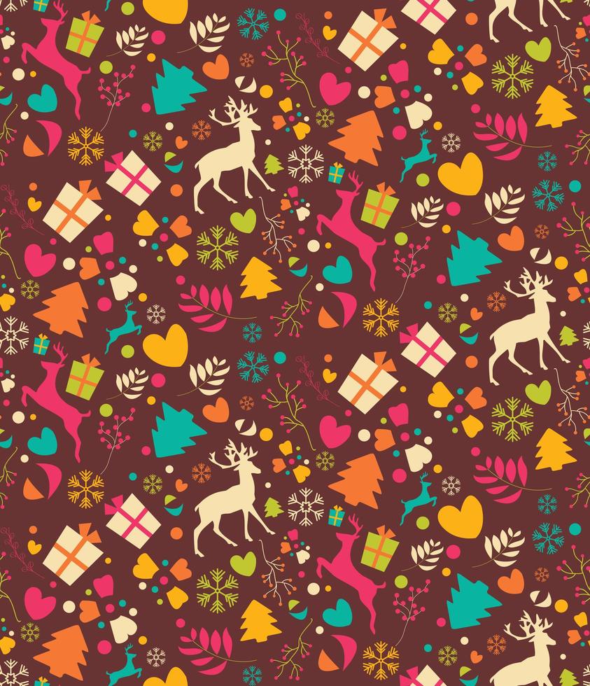 nahtloses Muster mit Weihnachtsbäumen, Rentieren, Geschenkboxen vektor