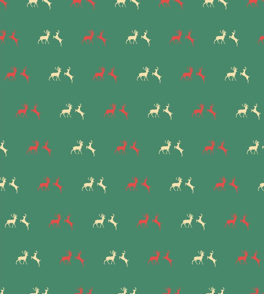 sömlösa mönster med julrenar på grön bakgrund vektor