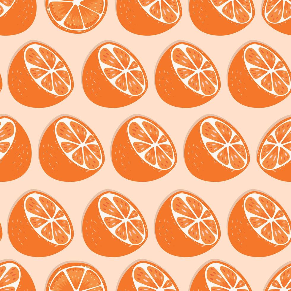 Frucht nahtloses Muster, orange Hälften mit Schatten vektor