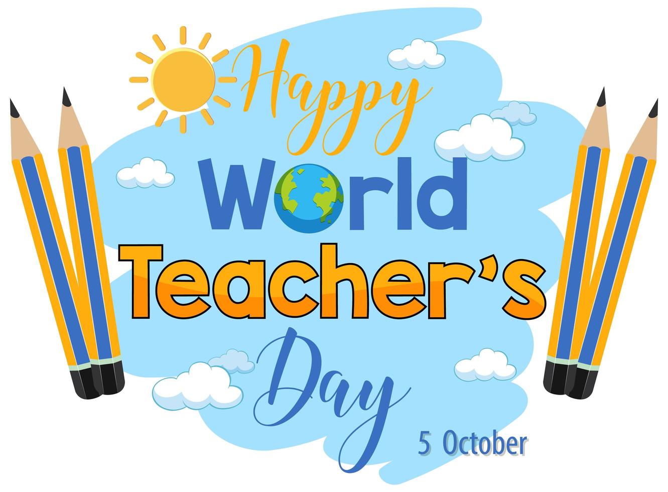 glad världslärares dagstext med pennor vektor