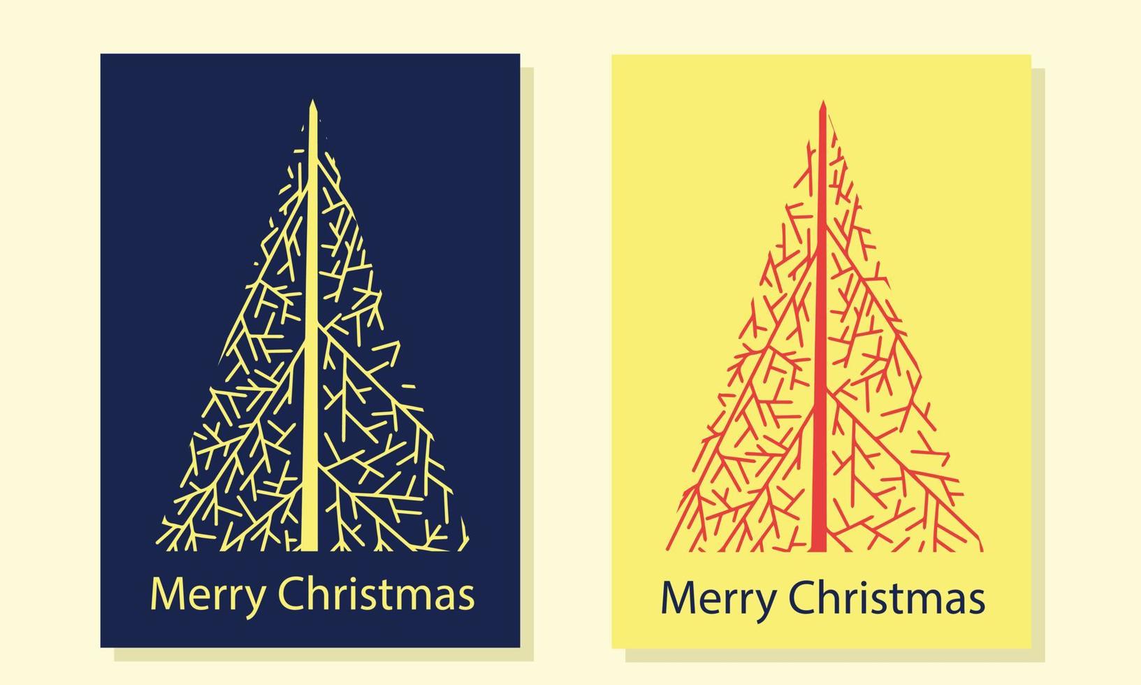 uppsättning av posta kort för jul med jul träd i abstrakt hand dra stil. vektor illustration.