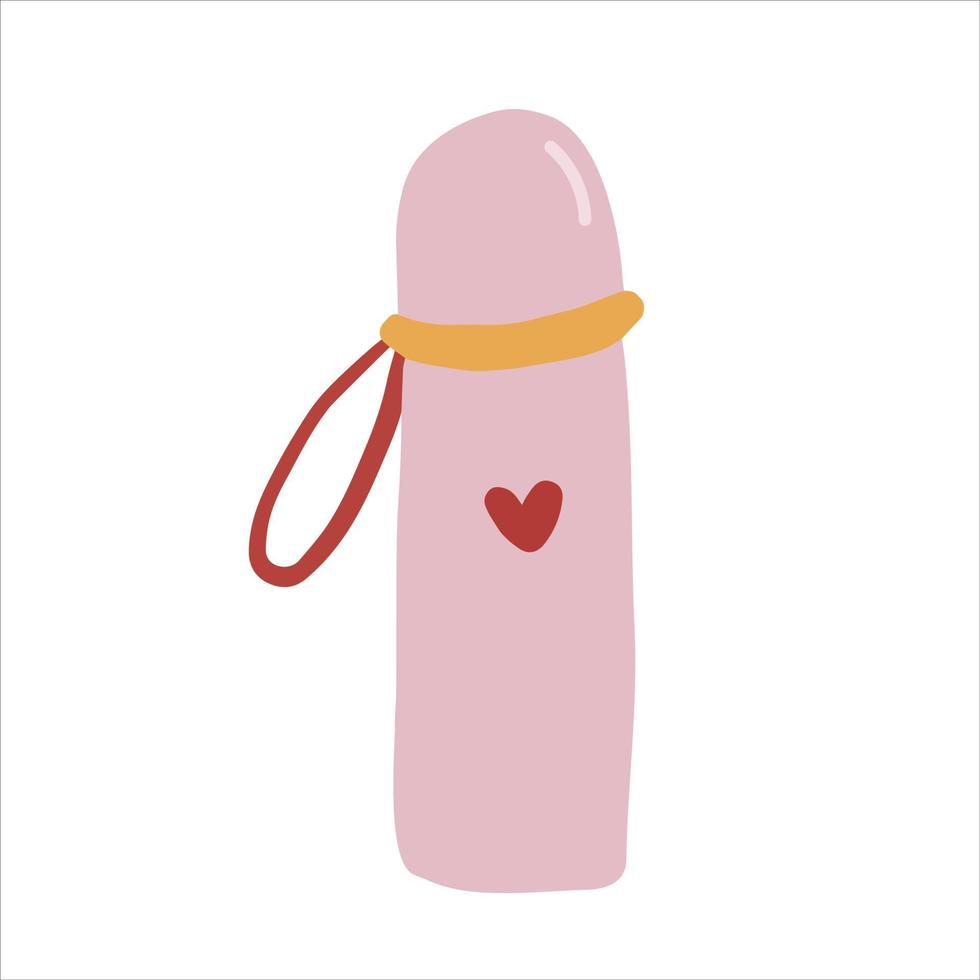 handgezeichnete, niedliche, isolierte Clip-Art-Illustration der rosafarbenen Thermosflasche vektor