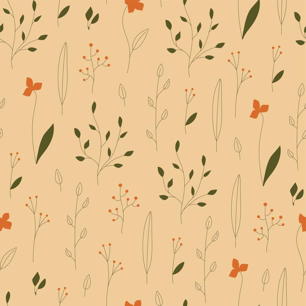 botanisk yta sömlös mönster. bakgrund med blommor och löv. söt blommig skriva ut för tyg, textil, papper, omslag vektor