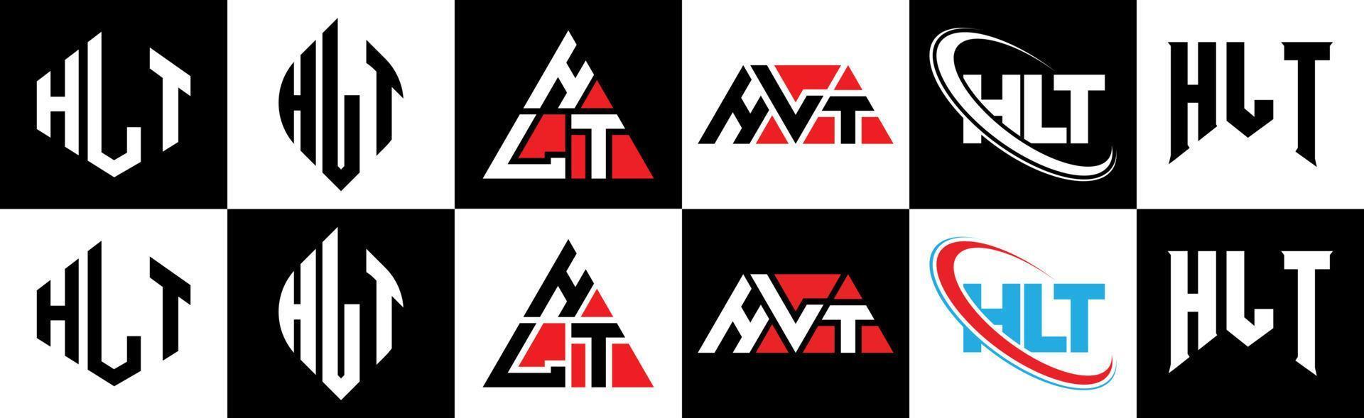 hlt brev logotyp design i sex stil. hlt polygon, cirkel, triangel, sexhörning, platt och enkel stil med svart och vit Färg variation brev logotyp uppsättning i ett rittavla. hlt minimalistisk och klassisk logotyp vektor