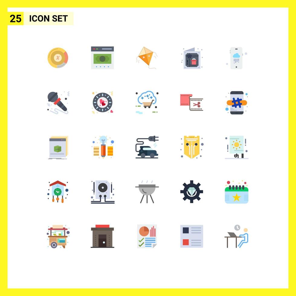 Packung mit 25 modernen flachen Farbzeichen und Symbolen für Web-Printmedien wie Wetterparty-Online-Einladung Geburtstag editierbare Vektordesign-Elemente vektor