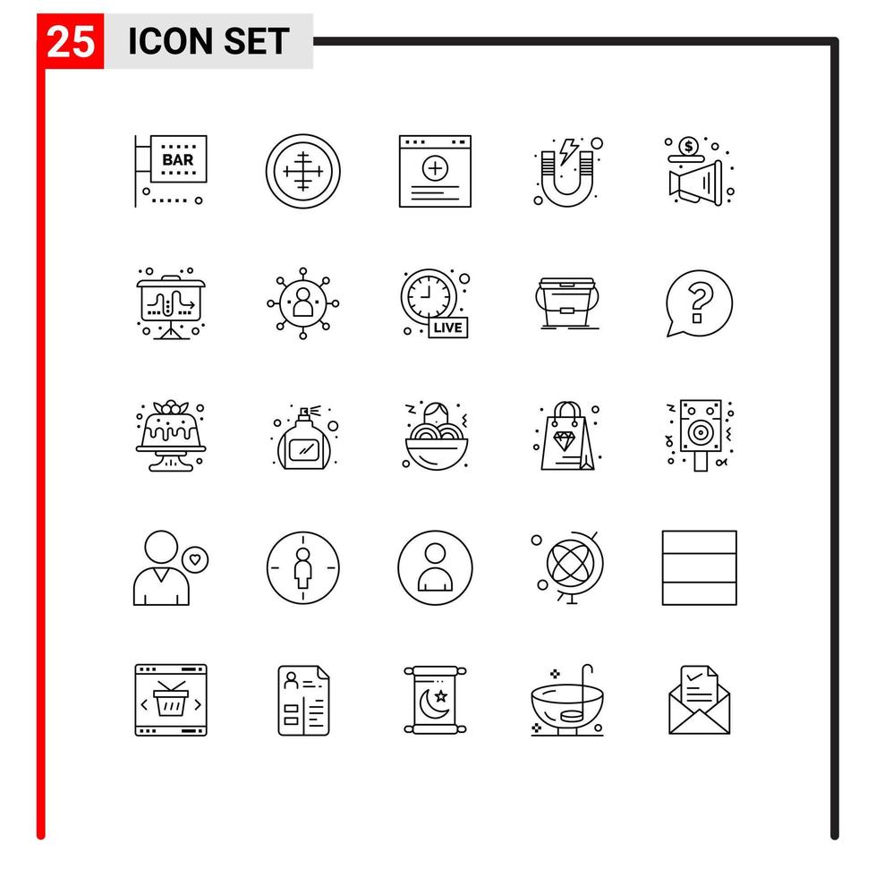 packa av 25 modern rader tecken och symboler för webb skriva ut media sådan som studie magnet soldat lära sig hemsida redigerbar vektor design element